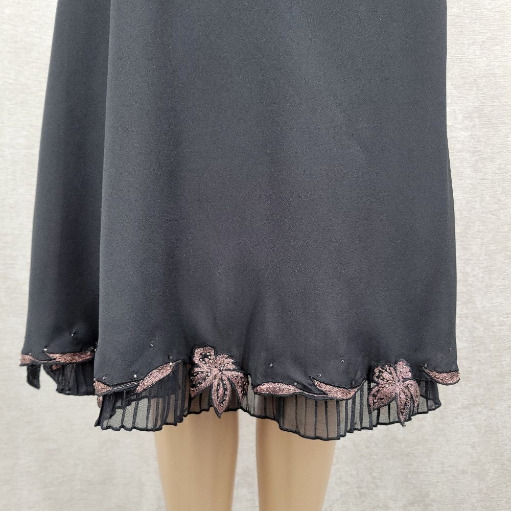 Rene Derhy Vintage Black Midi Skirt with Metallic Pink Embroiderd Flowers - Picture 2 of 12